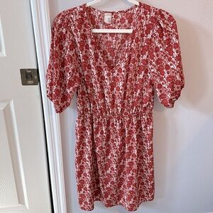 Red and white floral dress